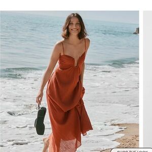 LOFT Rust Orange Spaghetti Strap Maxi Dress